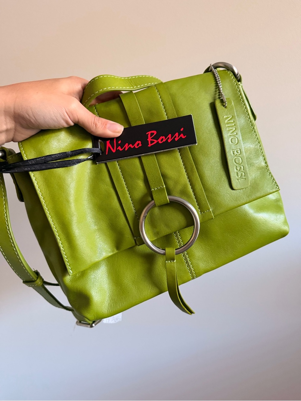 NWT Nino Bossi Green Leather Crossbody Bag